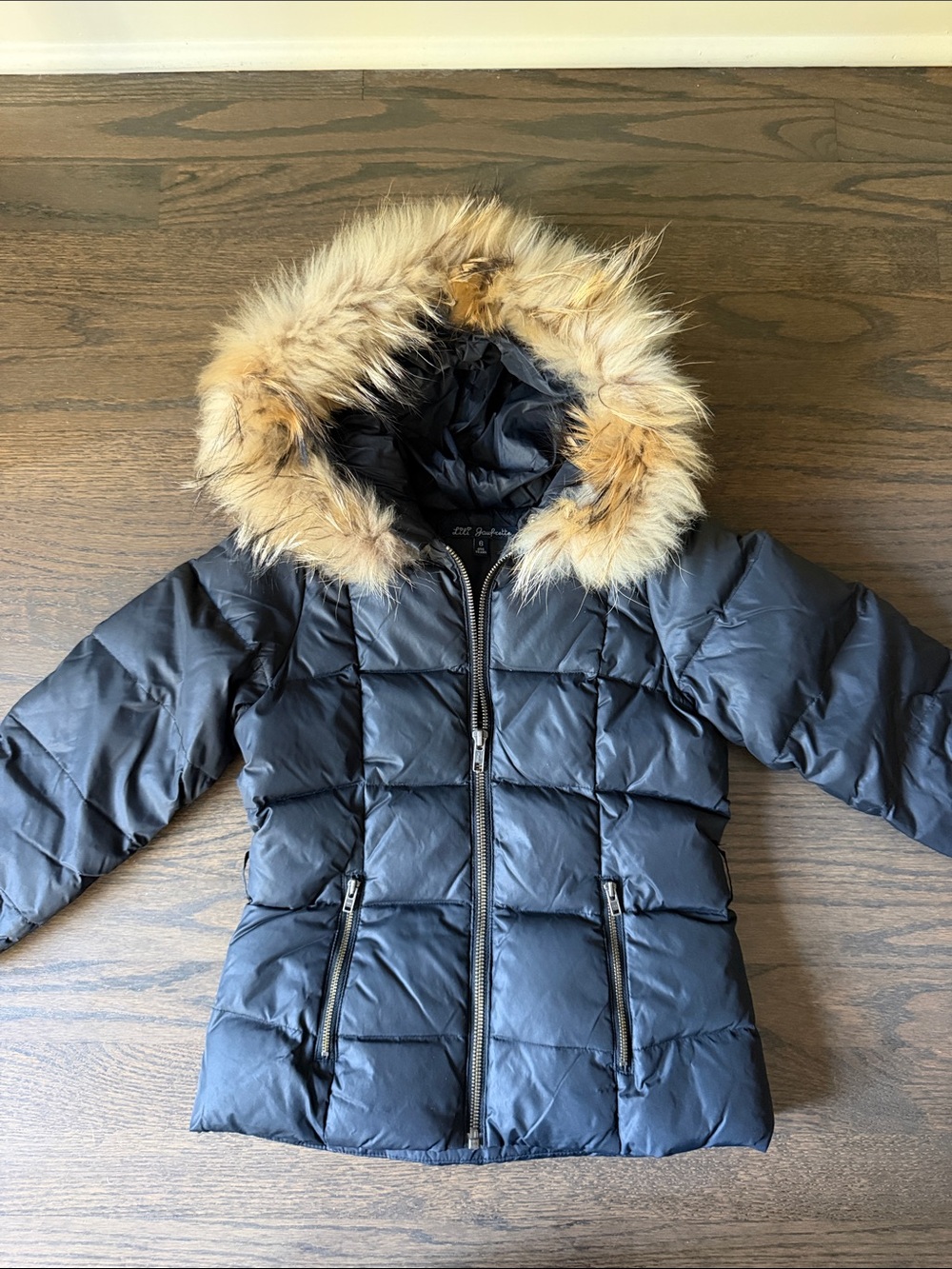 Lili Gaufrette Kids Black Puffer Jacket with Faux Fur Hood